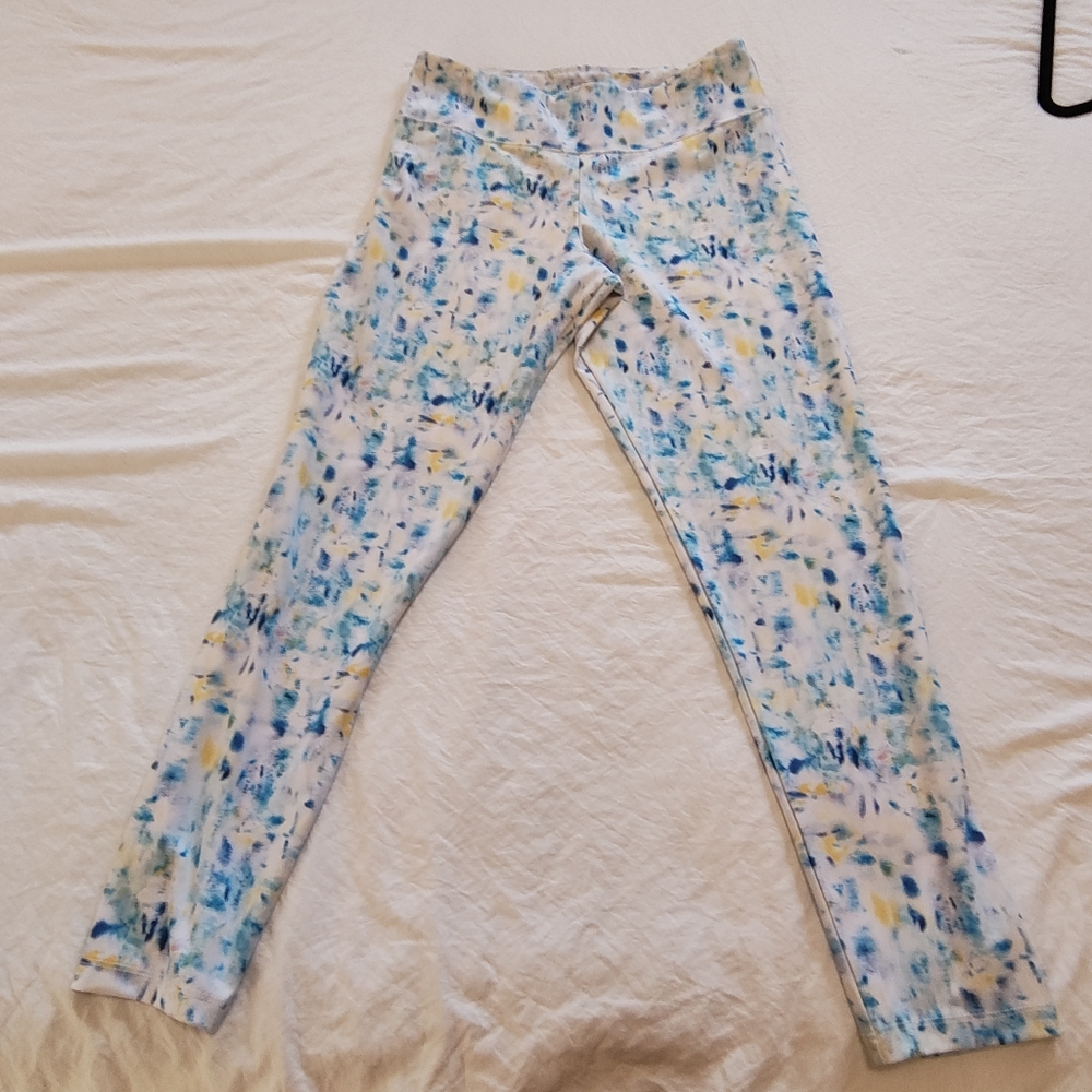 J. Crew White Tie-Dye Leggings with Blue and Yellow Splashes